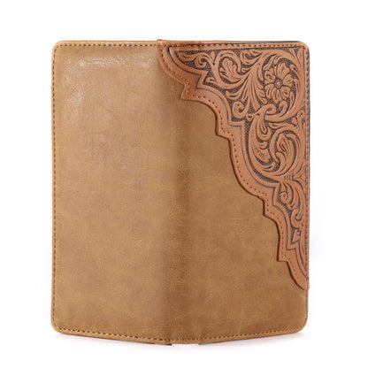 MW-613  Embossed Floral  Men's Bifold Long PU Leather Wallet: Brown