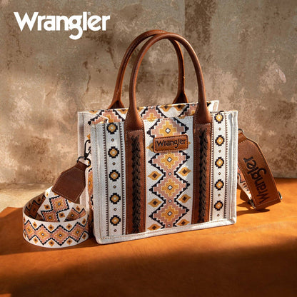 Wrangler Southwestern  Print Small Canvas Tote/Crossbody - Coffee: Coffee