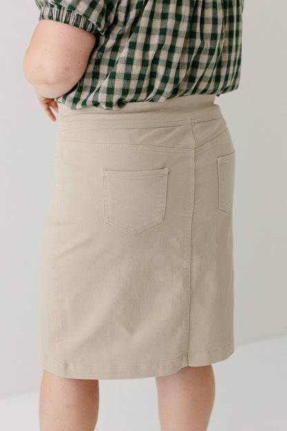 Sara Stretch Denim Skirt in Khaki