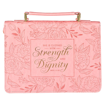 Bible Cover Fashion Pink Floral Strength Dignity Prov 31:25: Medium