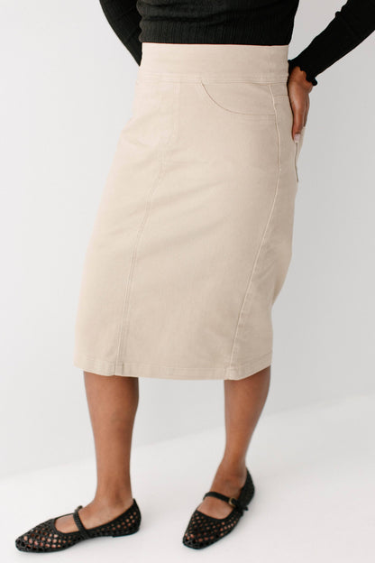 Sara Stretch Denim Skirt in Khaki