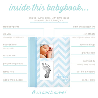 Chevron Baby Book and Clean-Touch Ink Pad Kit: Blue