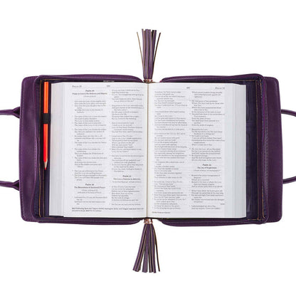 Blessed Purple Floral Faux Leather Purse-style Bible Cover: Large