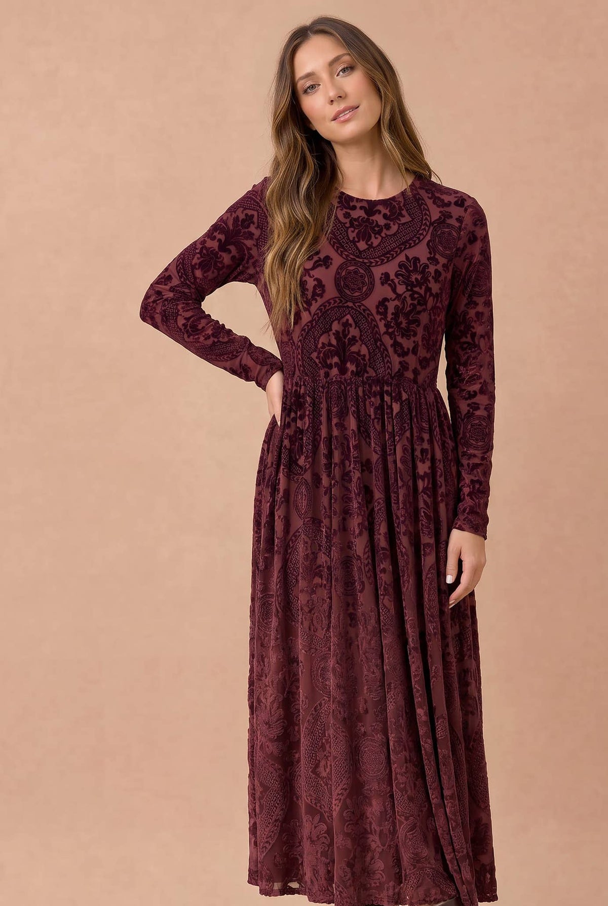 Burnout Velvet Floral Fit Flare Midi Dress