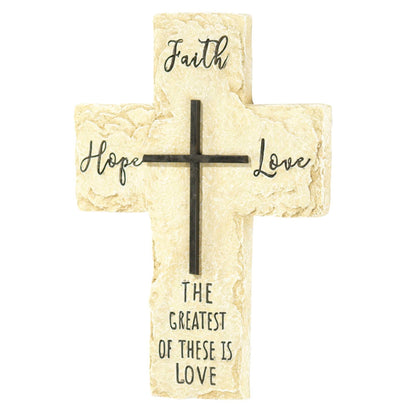 Wall Cross Faith Hope Love Resin 9.75in