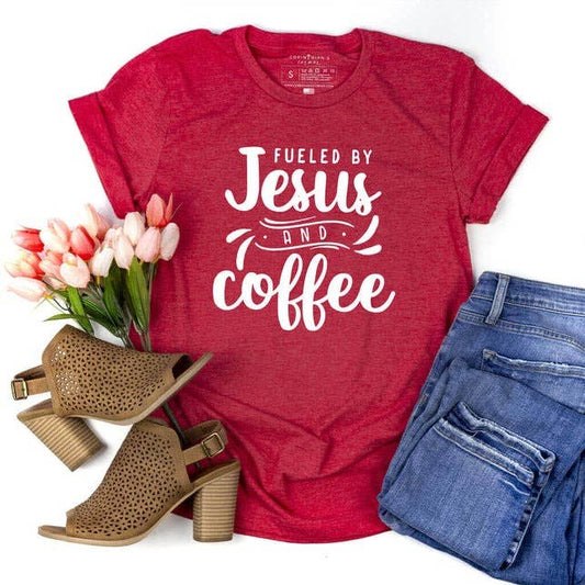 Fueled By Jesus And Coffee Graphic Tee Shirt: L