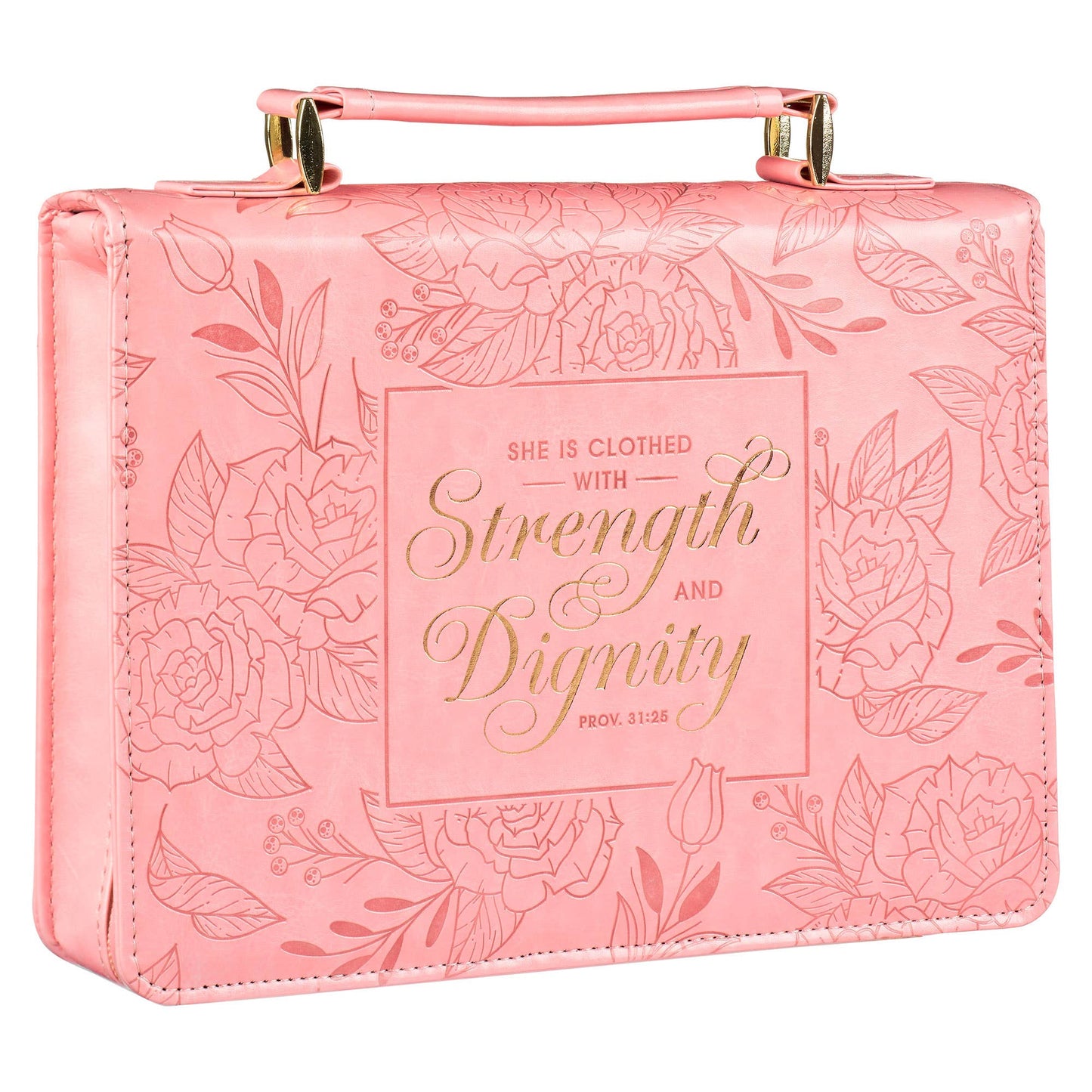 Bible Cover Fashion Pink Floral Strength Dignity Prov 31:25: Medium