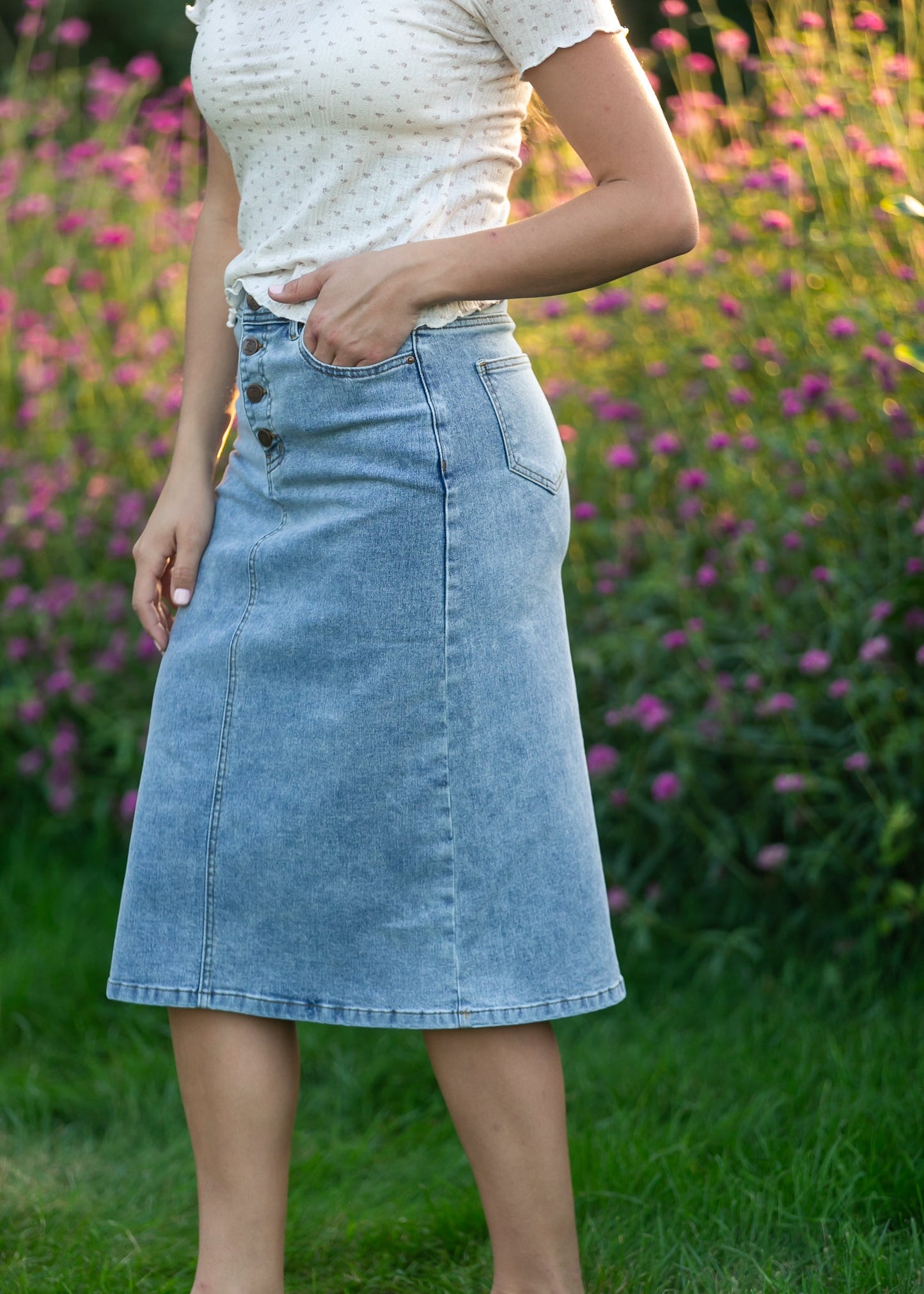 Josie A-line Denim Midi Skirt