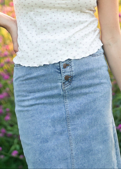 Josie A-line Denim Midi Skirt