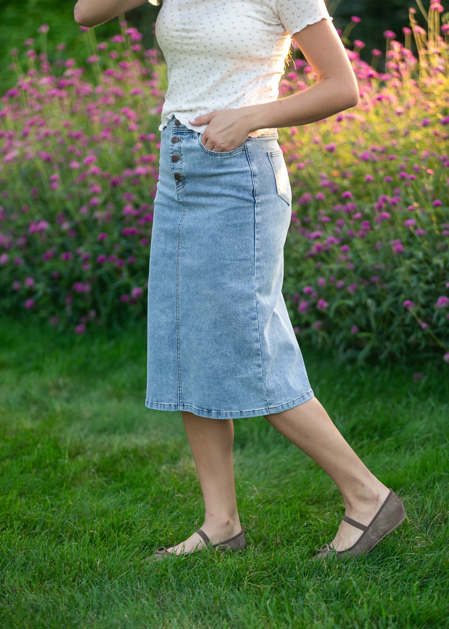 Josie A-line Denim Midi Skirt