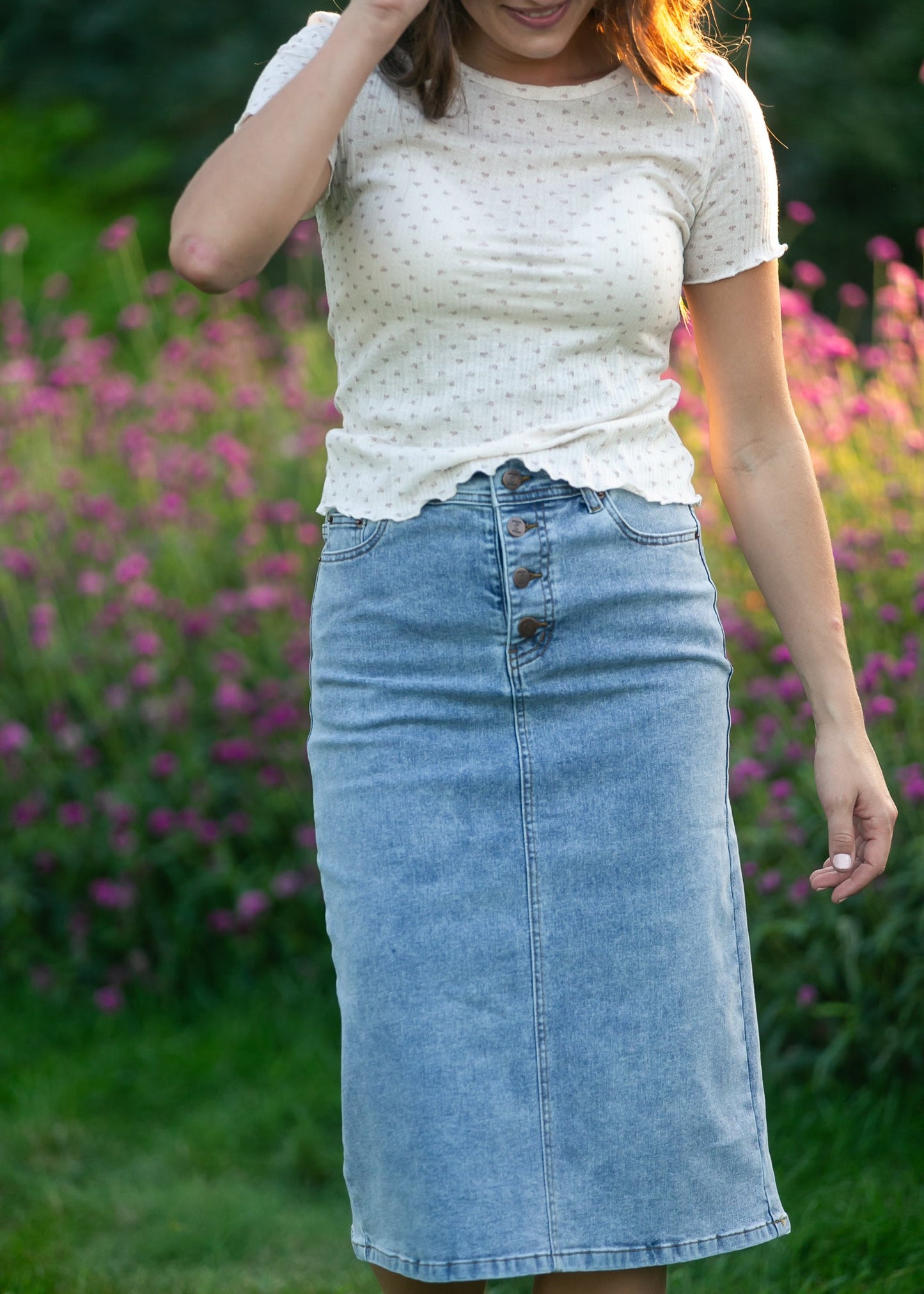 Josie A-line Denim Midi Skirt