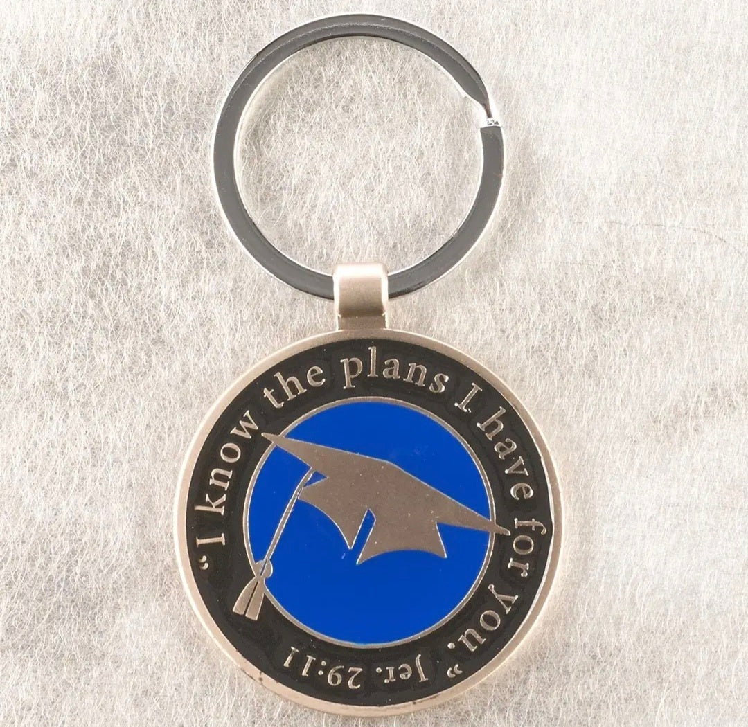 Christian Graduation Keychain Gift – Jeremiah 29:11 Key Ring with Cap & Tassel in Tin