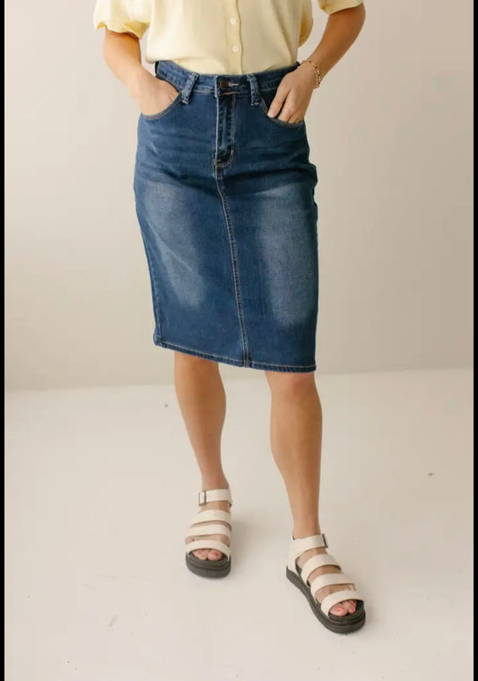 "Scout" Knit Denim Skirt Dark Wash