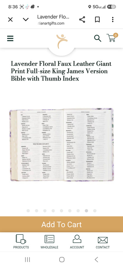 Lavender Floral Faux Leather Giant Print Full-size King James Version Bible with Thumb Index