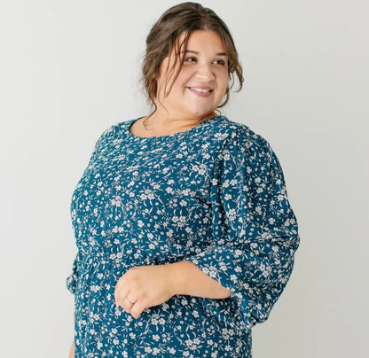 Naomi' Long Sleeve Floral Midi Dress