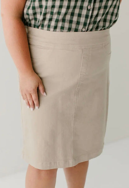 Sara Stretch Denim Skirt in Khaki