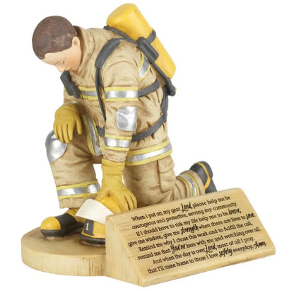 Firefighter's Prayer, Kneeling in Uniform 4.5 x 5.5 Resin Stone Tabletop Figurine