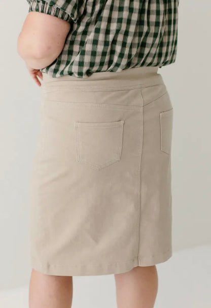 Sara Stretch Denim Skirt in Khaki