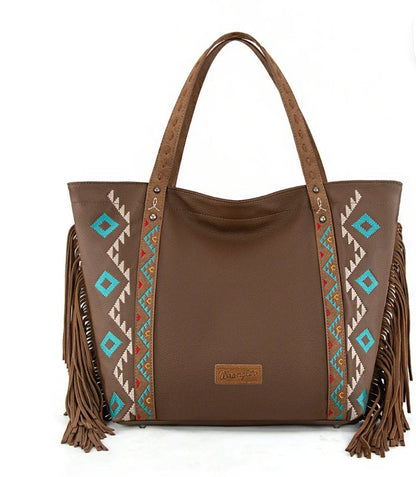Wrangler Aztec Embroidered Large Tote Bag - Brown
