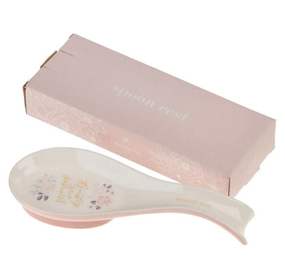 Strength and Dignity Pink Floral Ceramic Spoon Rest - Proverbs