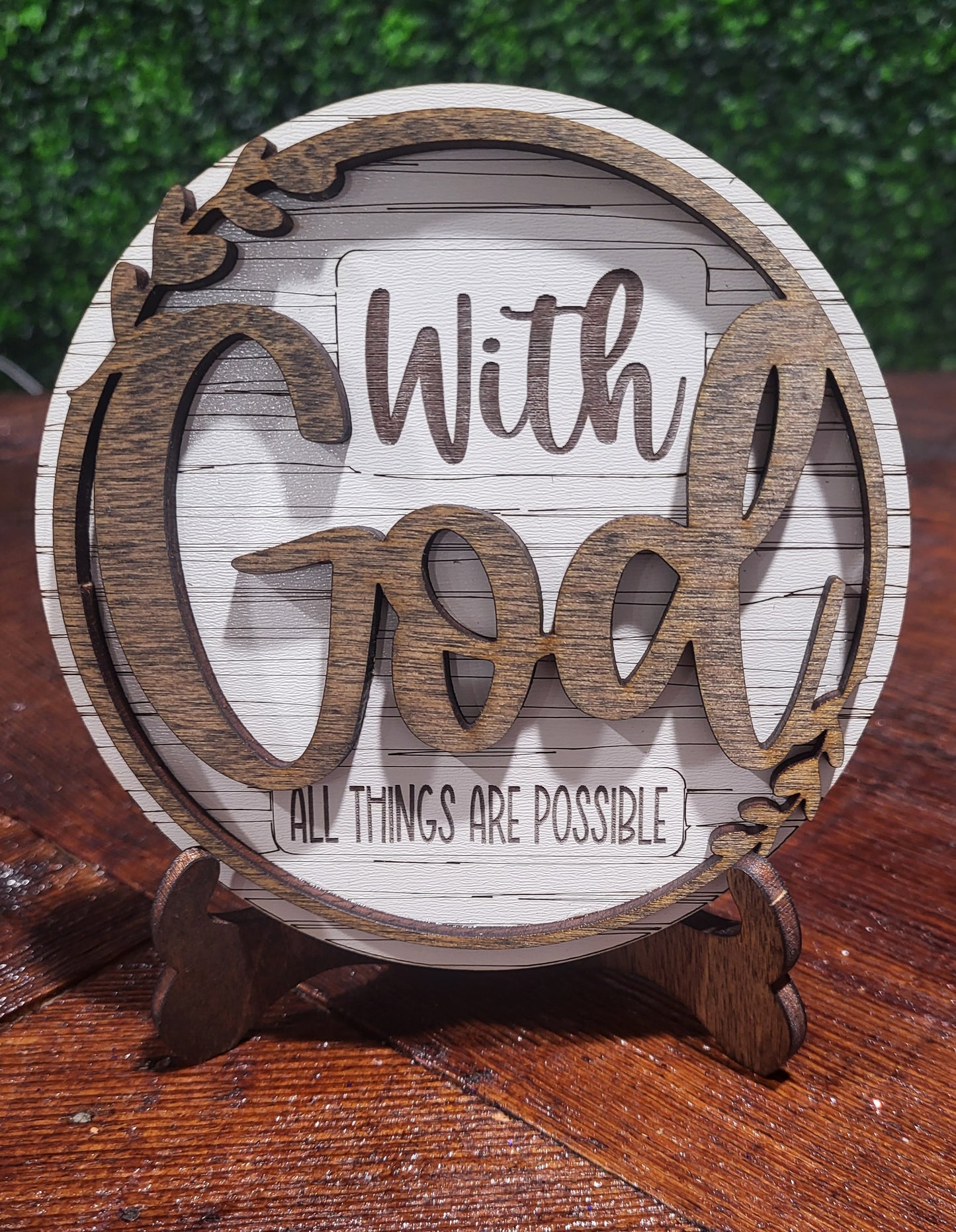 With God all things are possible wooden Plaque w/stand