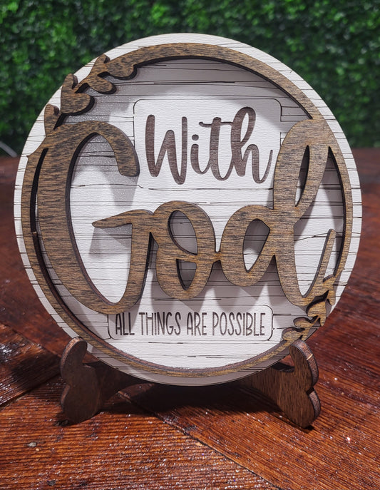 With God all things are possible wooden Plaque w/stand