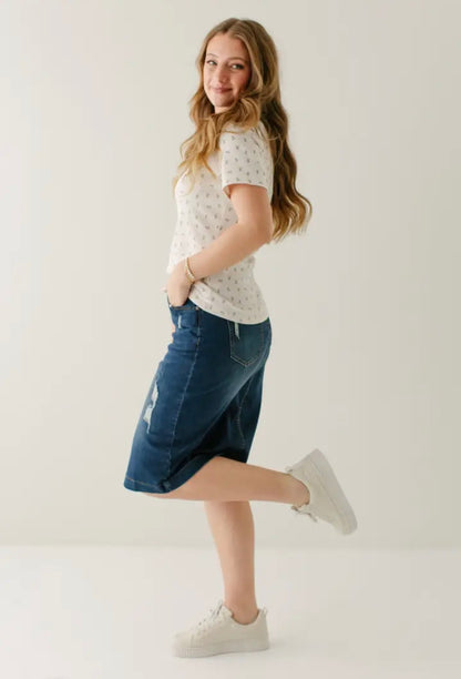 Indie' Distressed Denim Skirt
