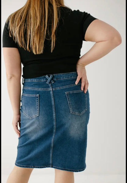 "Scout" Knit Denim Skirt Dark Wash