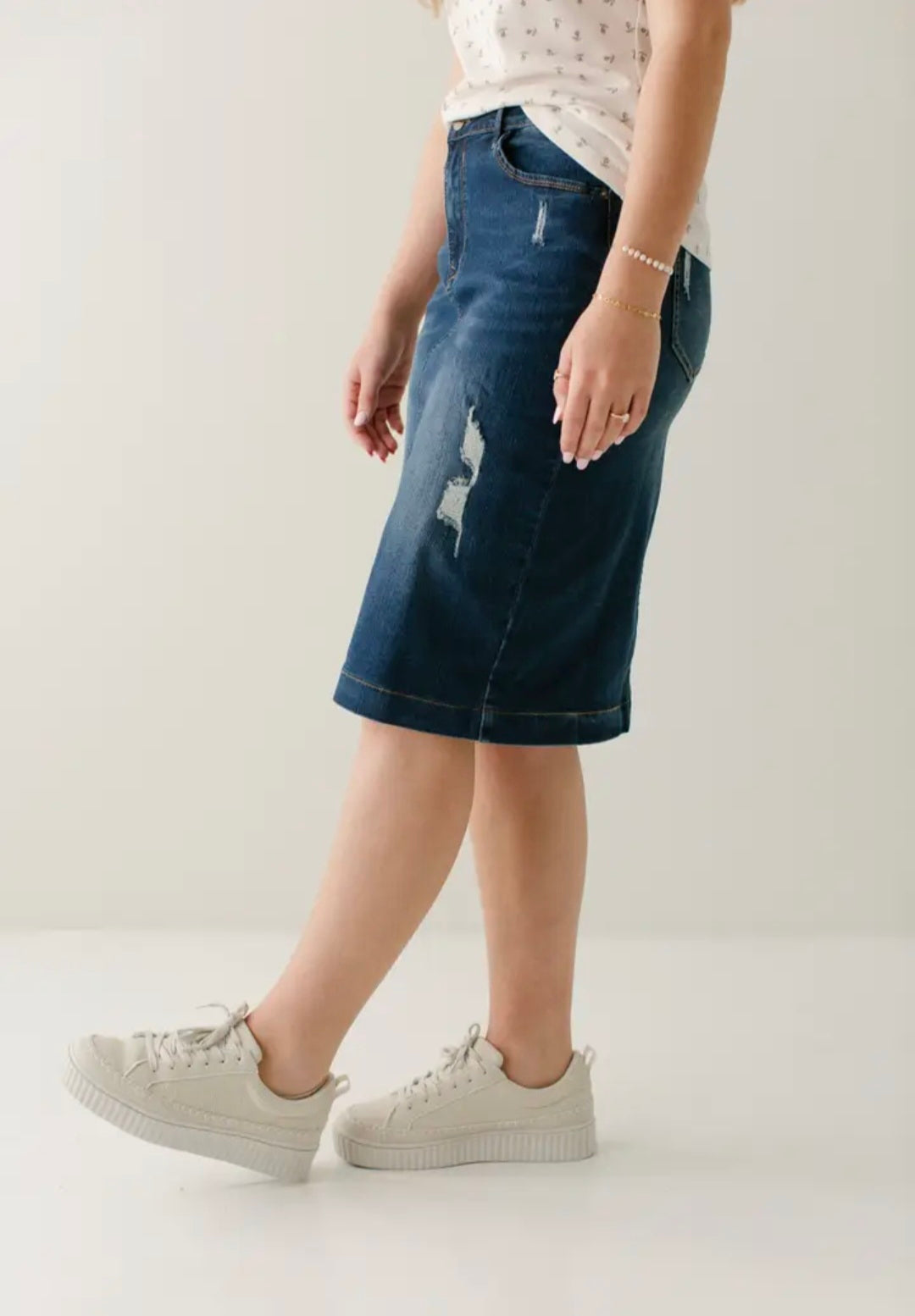 Indie' Distressed Denim Skirt
