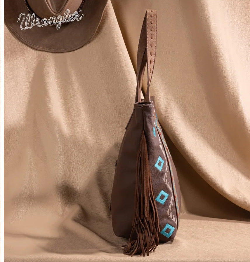Wrangler Aztec Embroidered Large Tote Bag - Brown