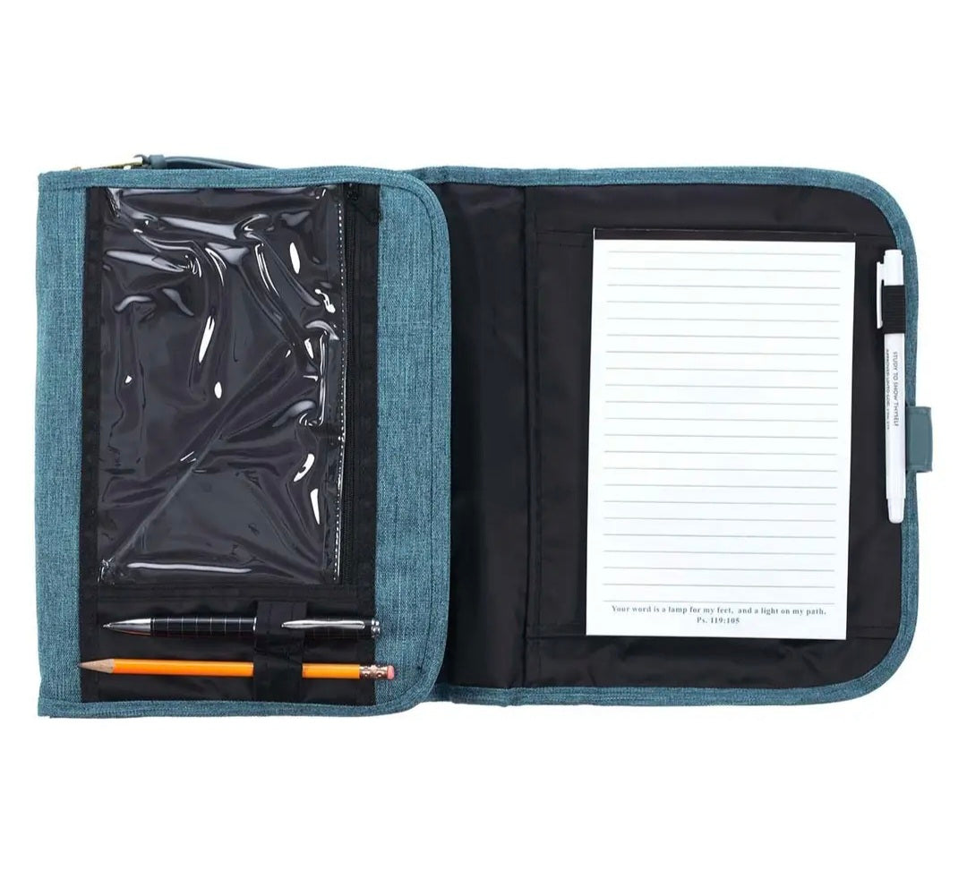Bible Cover Organizer Tri-Fold Teal Faith Badge
