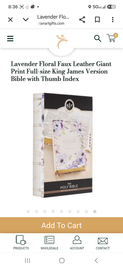 Lavender Floral Faux Leather Giant Print Full-size King James Version Bible with Thumb Index