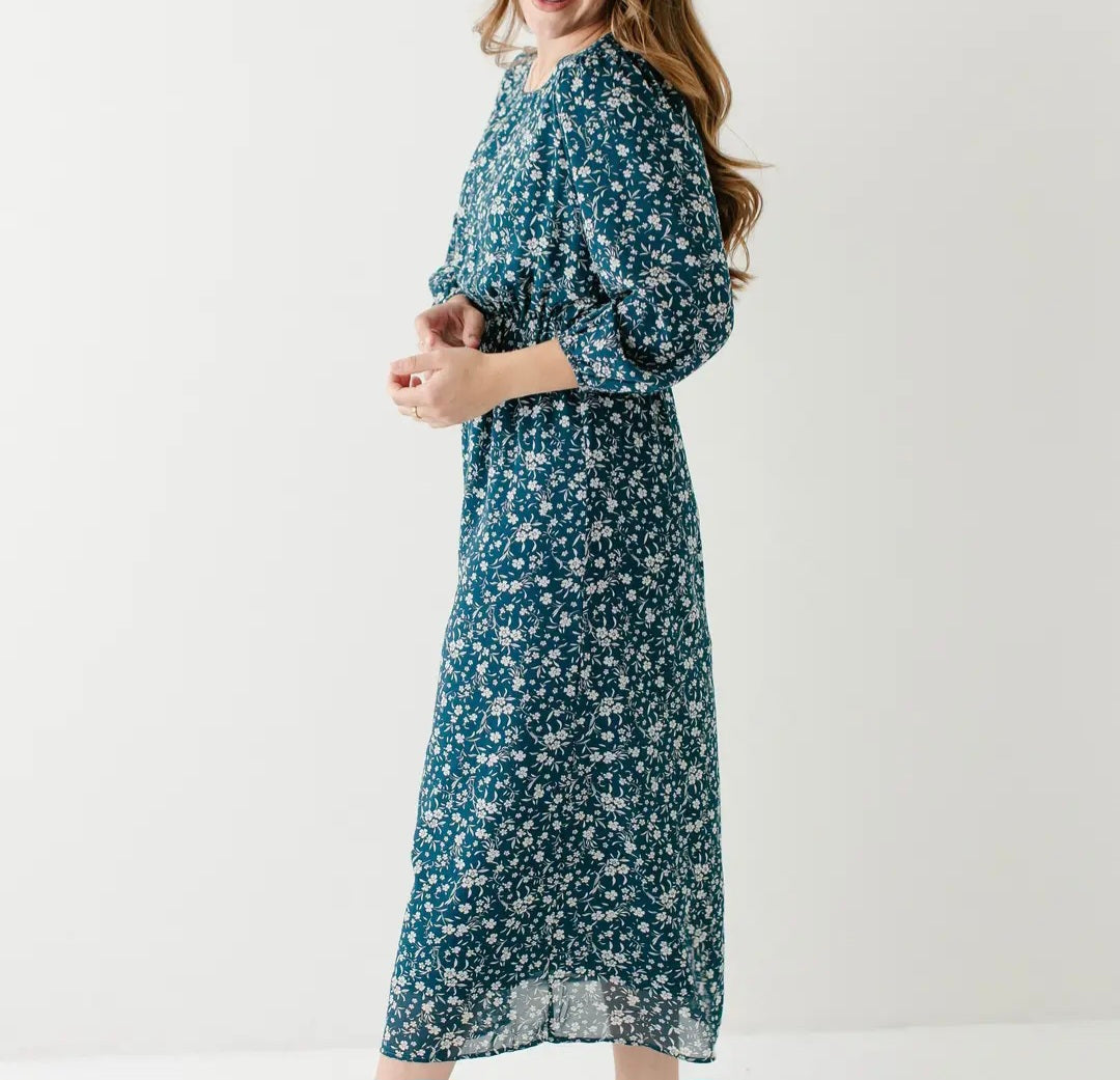 Naomi' Long Sleeve Floral Midi Dress
