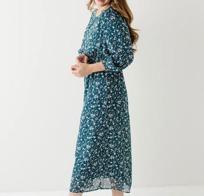 Naomi' Long Sleeve Floral Midi Dress