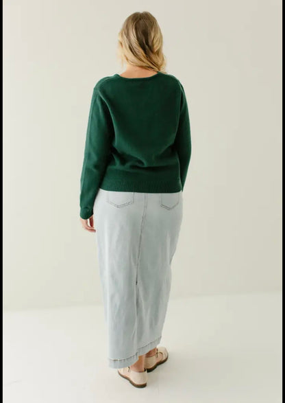 "Sara" Classic Long Denim Skirt Light Wash