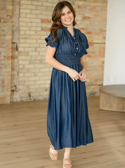 Inherit Rena Dark Chambray Midi Dress