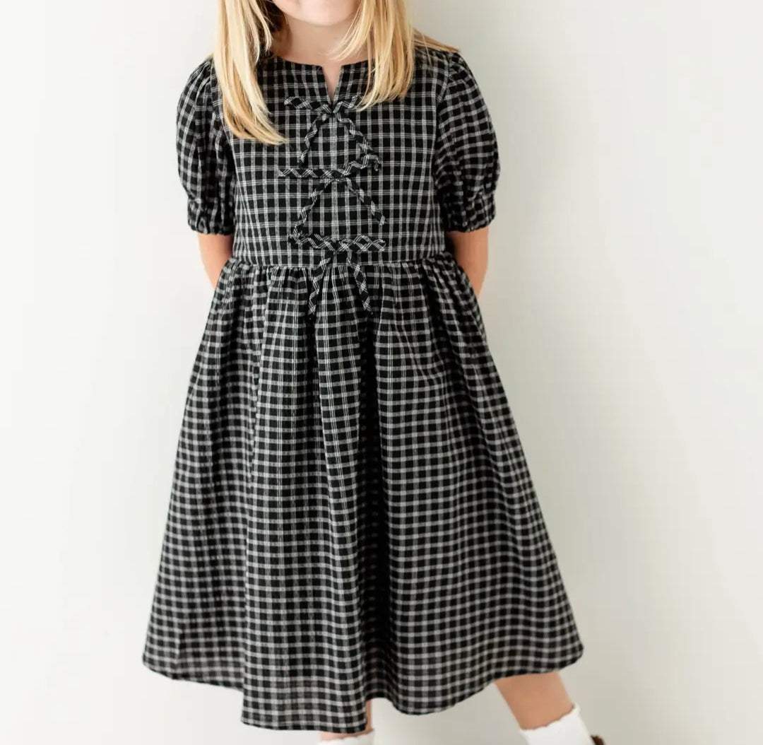Ellie' Girl Bow Front Plaid Midi Dress