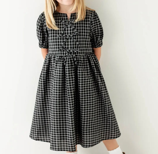 Ellie' Girl Bow Front Plaid Midi Dress
