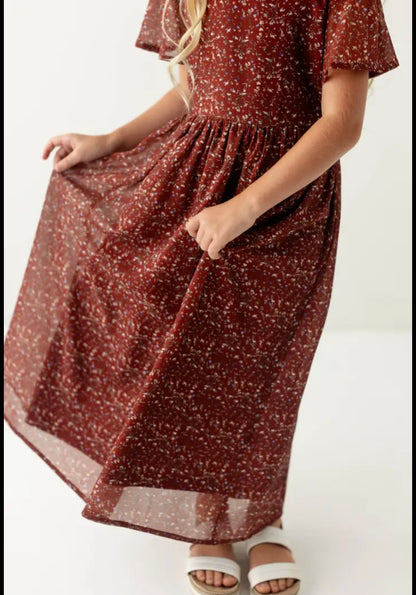 "Ivonne" Girl Floral Maxi Dress in Rust