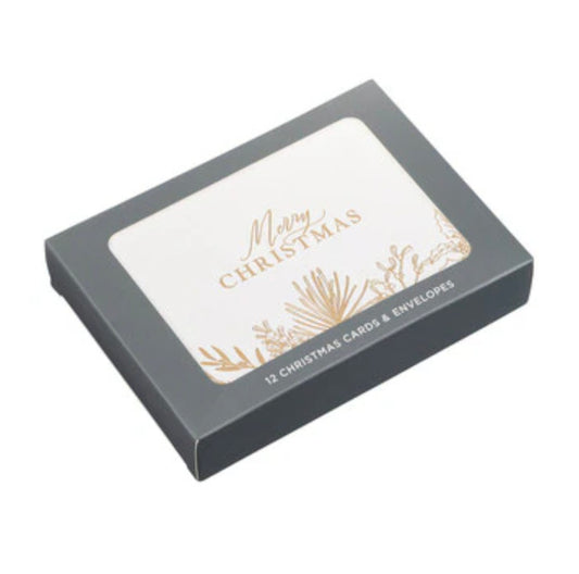 Merry Christmas Golden Pine Branch Boxed Card Set