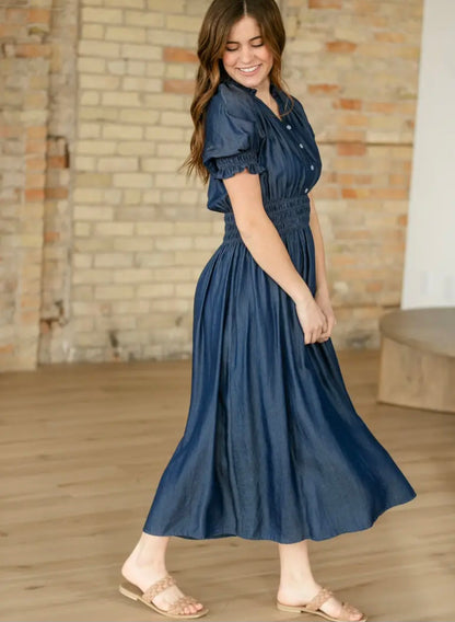 Inherit Rena Dark Chambray Midi Dress