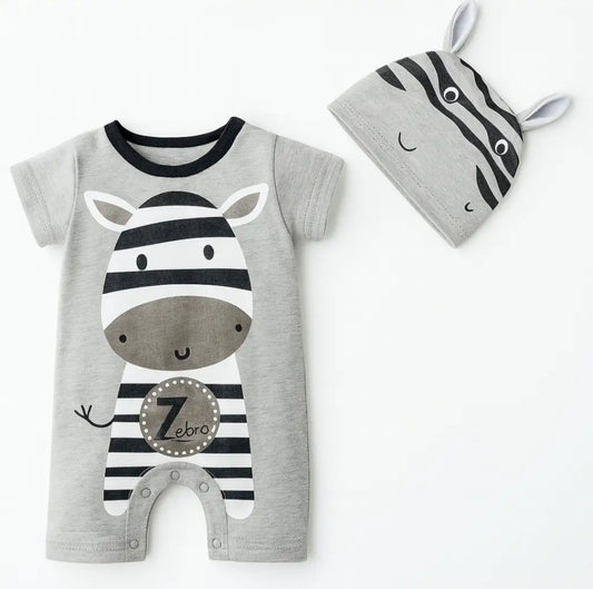 Gray Zebra Romper w/Matching Hat