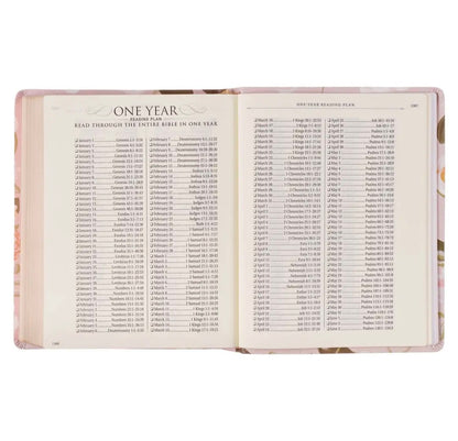 Peach Floral Margo Collection Faux Leather King James Version Note-taking Bible - Proverbs 31:25