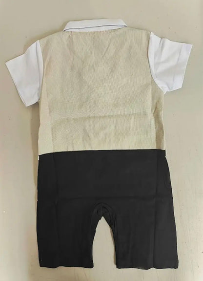 Khaki Double Breasted Baby Tuxedo Romper