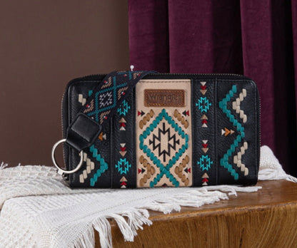 Wrangler Aztec Embroidered Whipstitch Wristlet