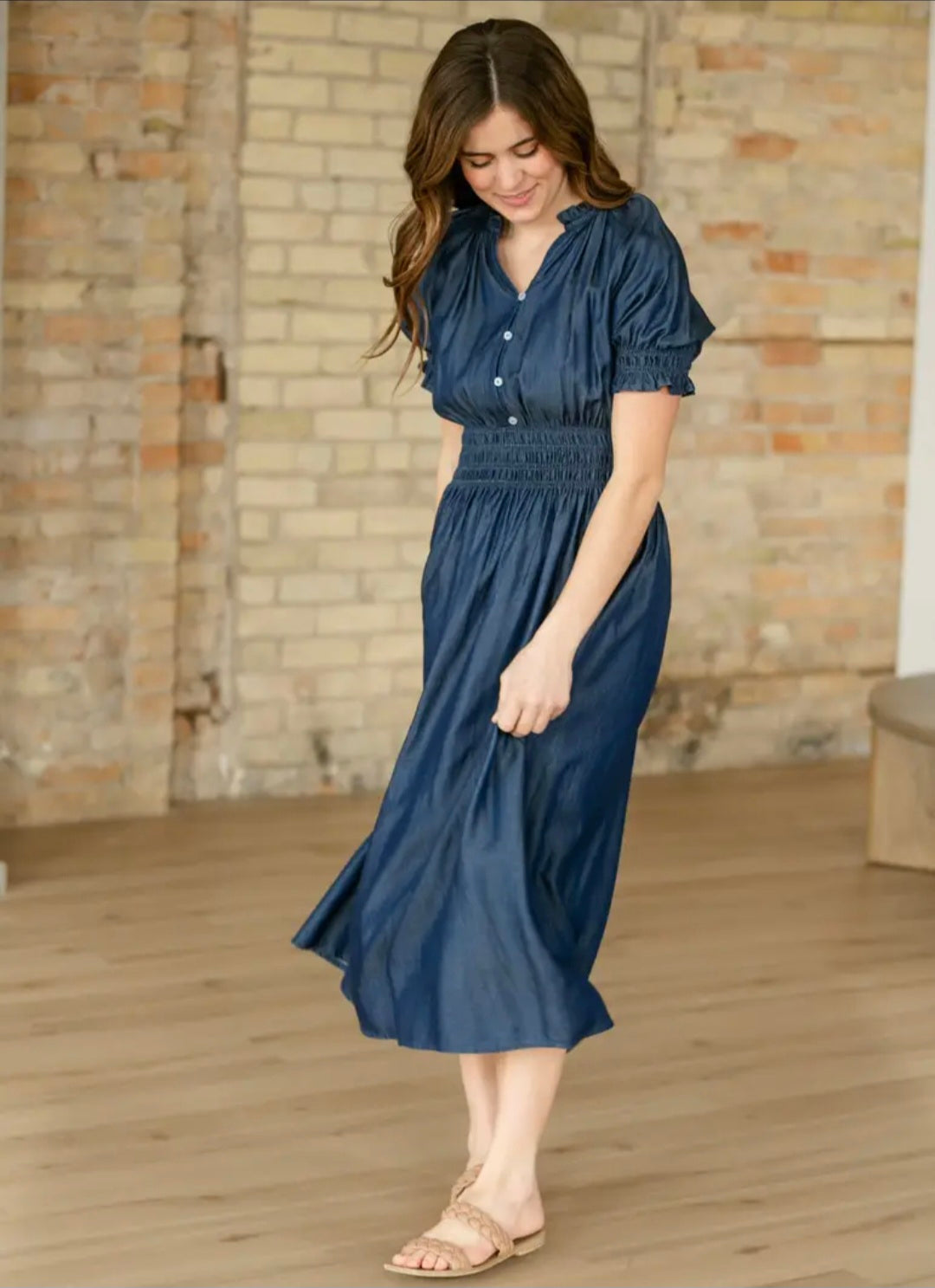 Inherit Rena Dark Chambray Midi Dress