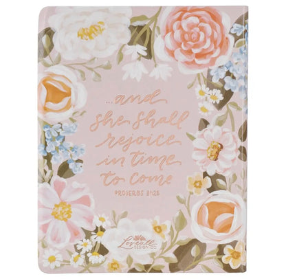 Peach Floral Margo Collection Faux Leather King James Version Note-taking Bible - Proverbs 31:25