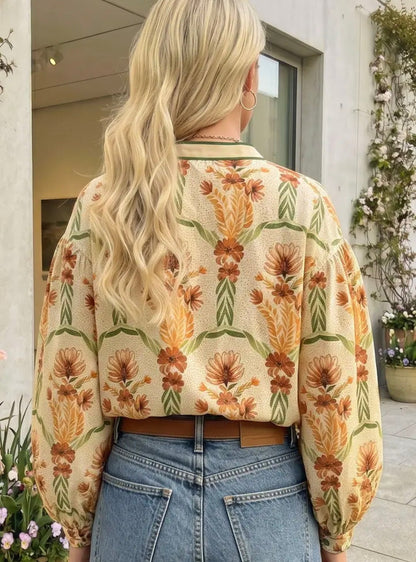 Floral Print V Neck Long Sleeve Shirt