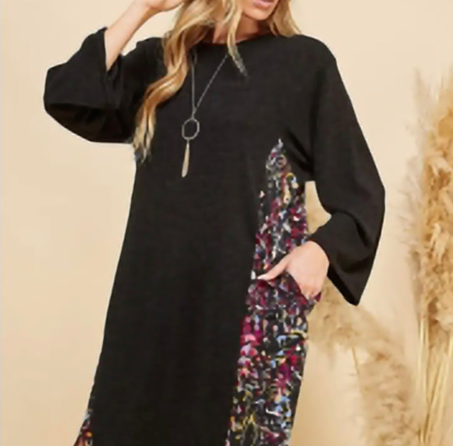 Women's Multi Paisley V Neck Loose Tunic Dress