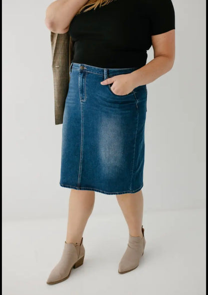 "Scout" Knit Denim Skirt Dark Wash